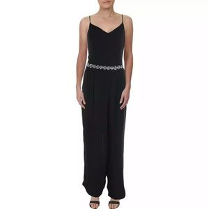 Monteau Womens Black Embellished Wide Leg Jumpsuit